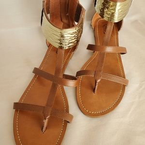 Carlos Santana Cognac and Gold Gladiator Sandals
